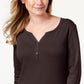 Karen Scott Blusa Feminina de Algodão com Gola Henley Marrom Tamanho Pequeno