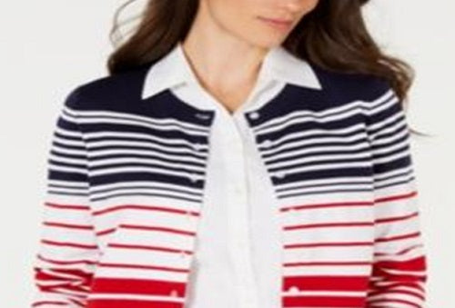 Cardigan listrado feminino Charter Club azul tamanho pequeno