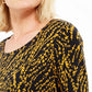 JM Collection Top feminino estampado com decote redondo, preto, tamanho pequeno