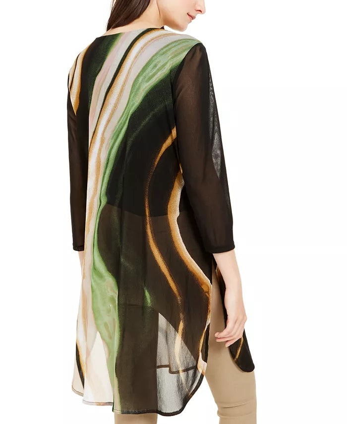 Blusa túnica estampada pequena feminina Alfani, verde, tamanho P