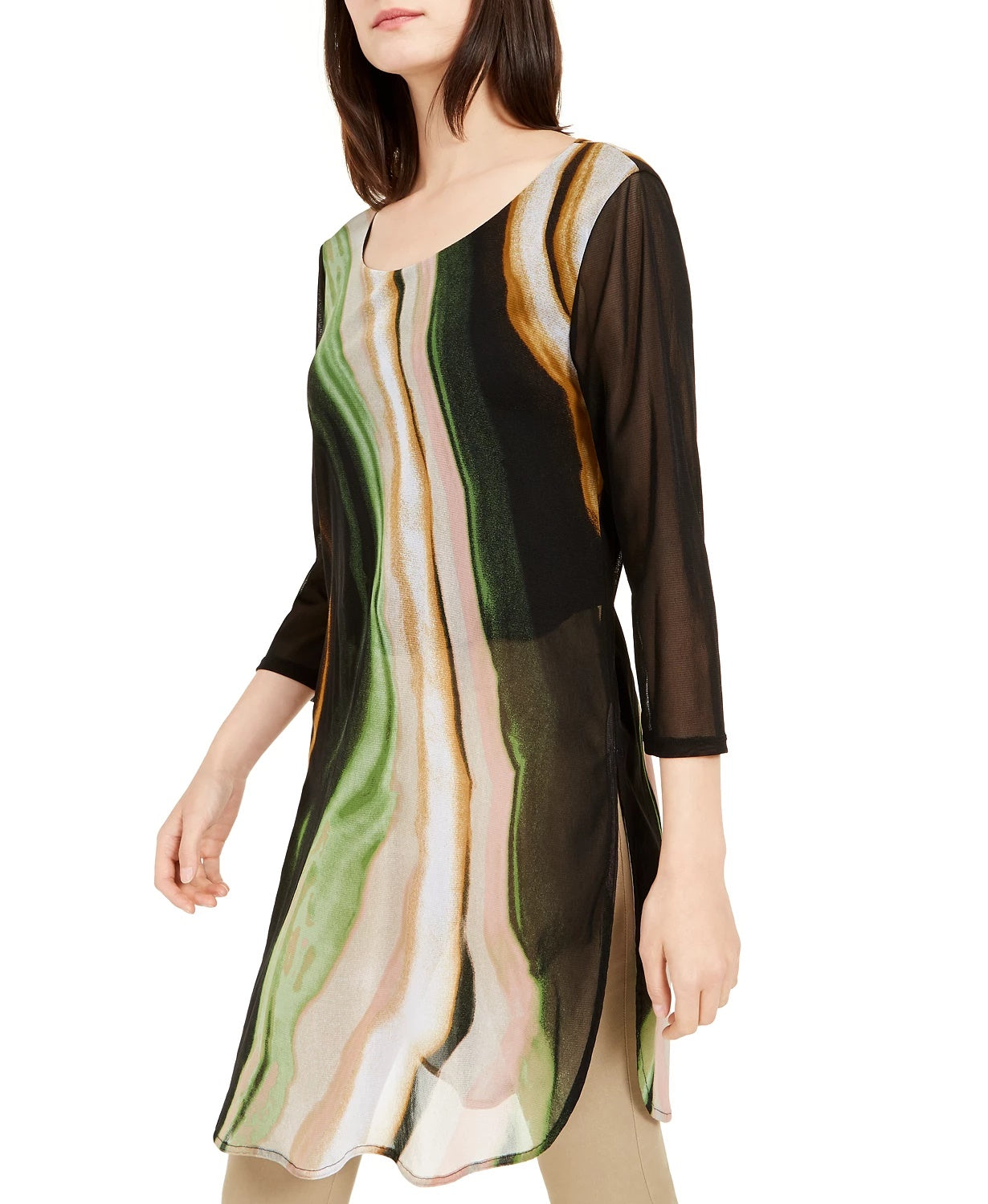 Blusa túnica estampada pequena feminina Alfani, verde, tamanho P