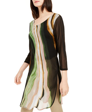 Blusa túnica estampada pequena feminina Alfani, verde, tamanho P