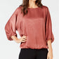 Blusa feminina Alfani Petite Washed Satin Dolman com manga bolha, rosa, tamanho pequeno pequeno