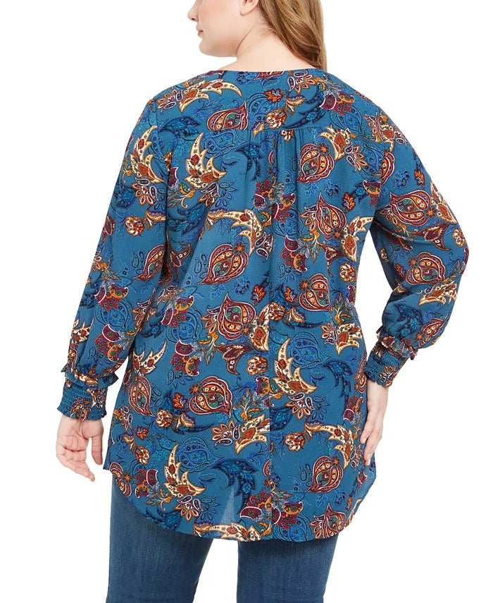 Top feminino plus size com estampa removível e colarinho, azul, tamanho 1X, da NY Collection