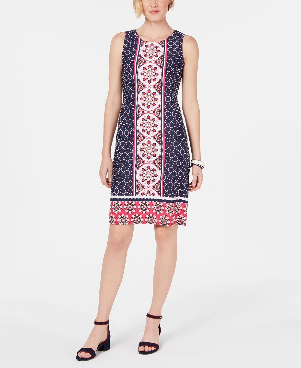 Vestido estampado feminino Charter Club Petite, rosa, tamanho pequeno