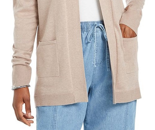 Karen Scott Cardigan Feminino com Bolso Frontal Aberto Marrom Tamanho Médio