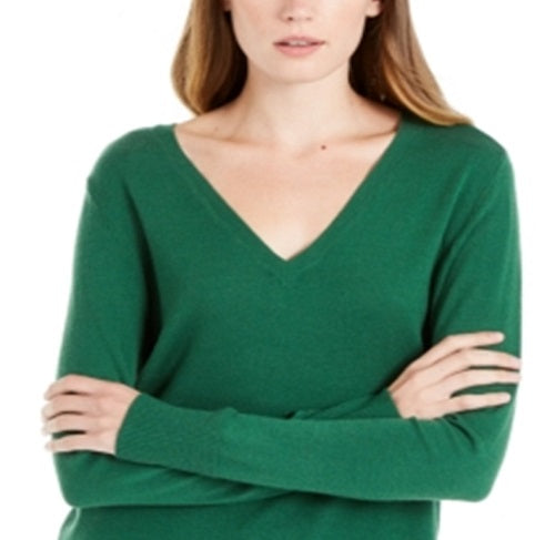 Suéter feminino Maison Jules com decote em V, verde, tamanho XX-G