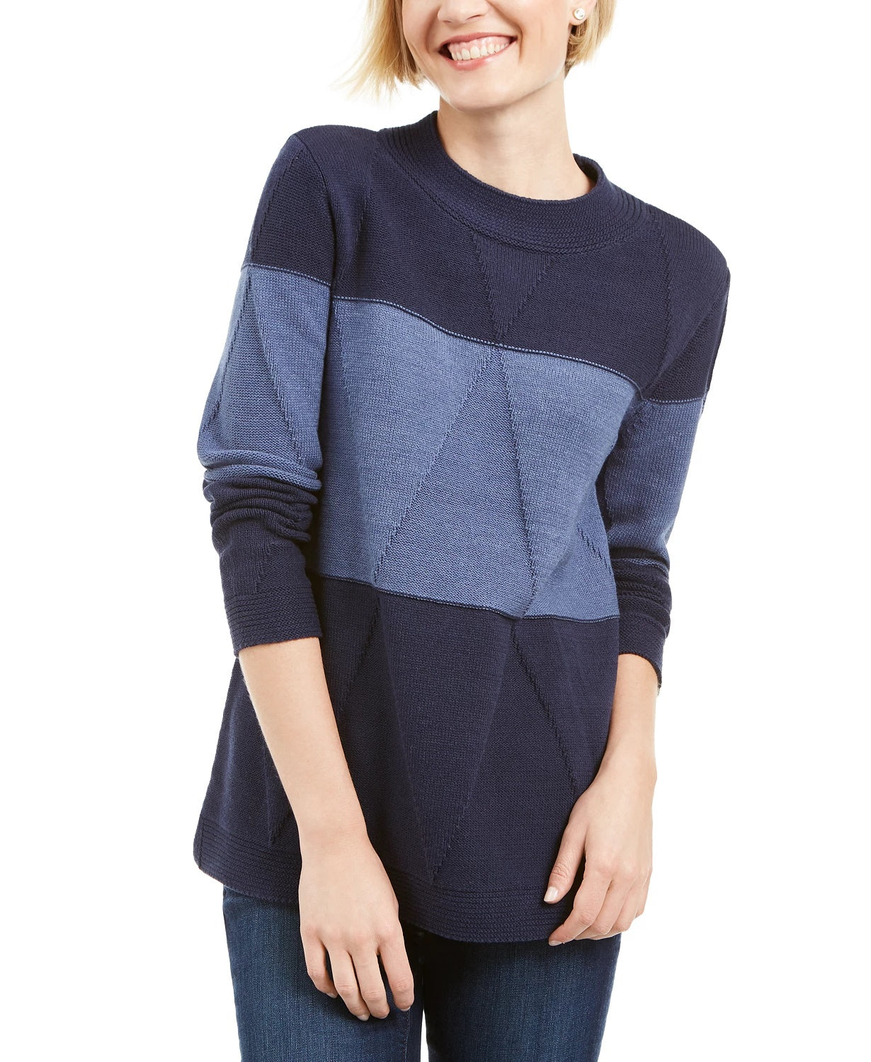 Karen Scott Suéter Feminino Grace Colorblocked Azul Tamanho Grande