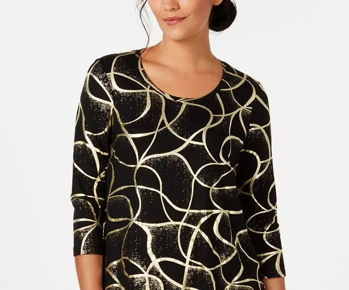 Camiseta estampada feminina JM Collection preta tamanho médio