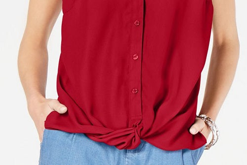 INC International Concepts Top feminino com frente torcida, vermelho, tamanho pequeno, extragrande