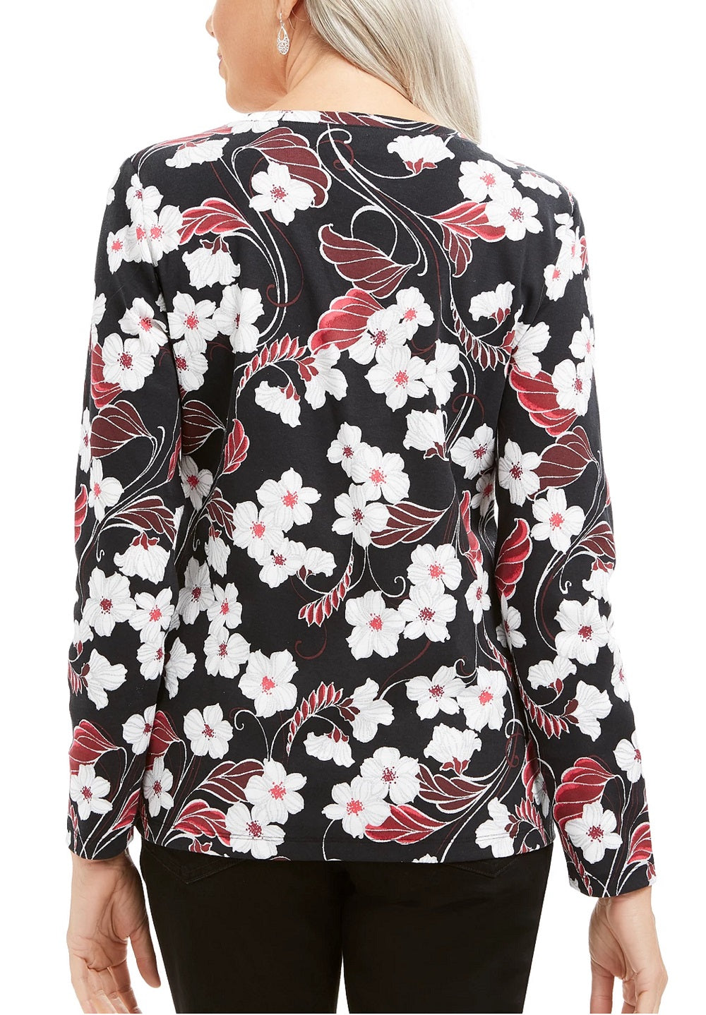 Karen Scott Glitter Vines Henley Top Feminino Vermelho Tamanho P