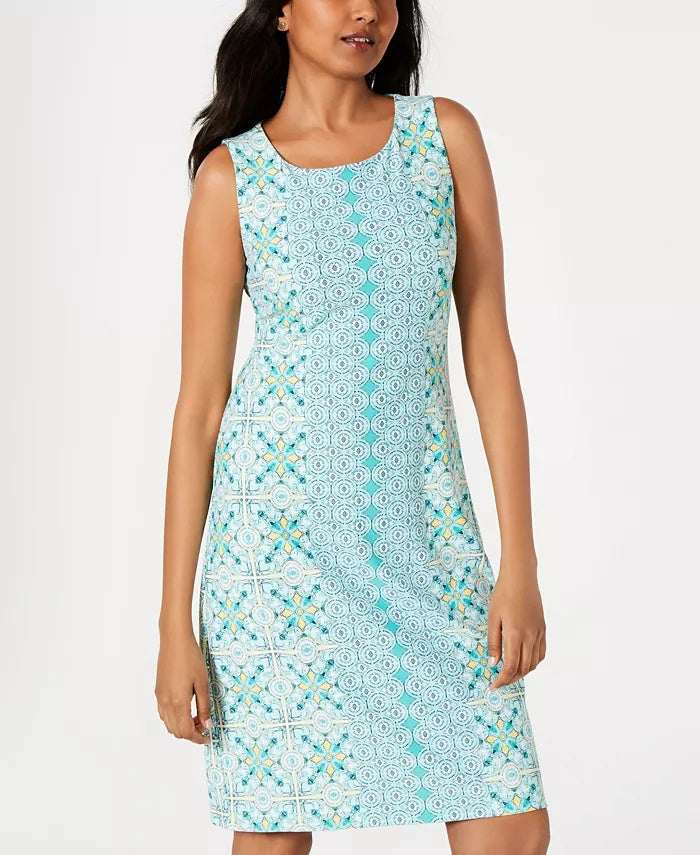 Vestido estampado feminino Charter Club Petite azul tamanho Petit