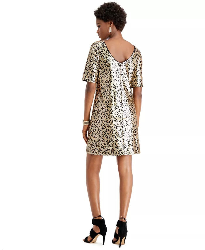 Vestido tubinho com lantejoulas e leopardo Betsey Johnson feminino, amarelo, tamanho 14