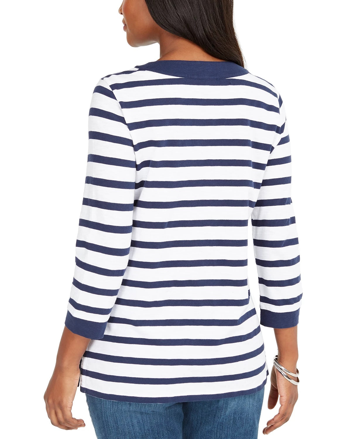 Túnica feminina Charter Club de algodão com cadarço e gola ilhós, azul, tamanho pequeno