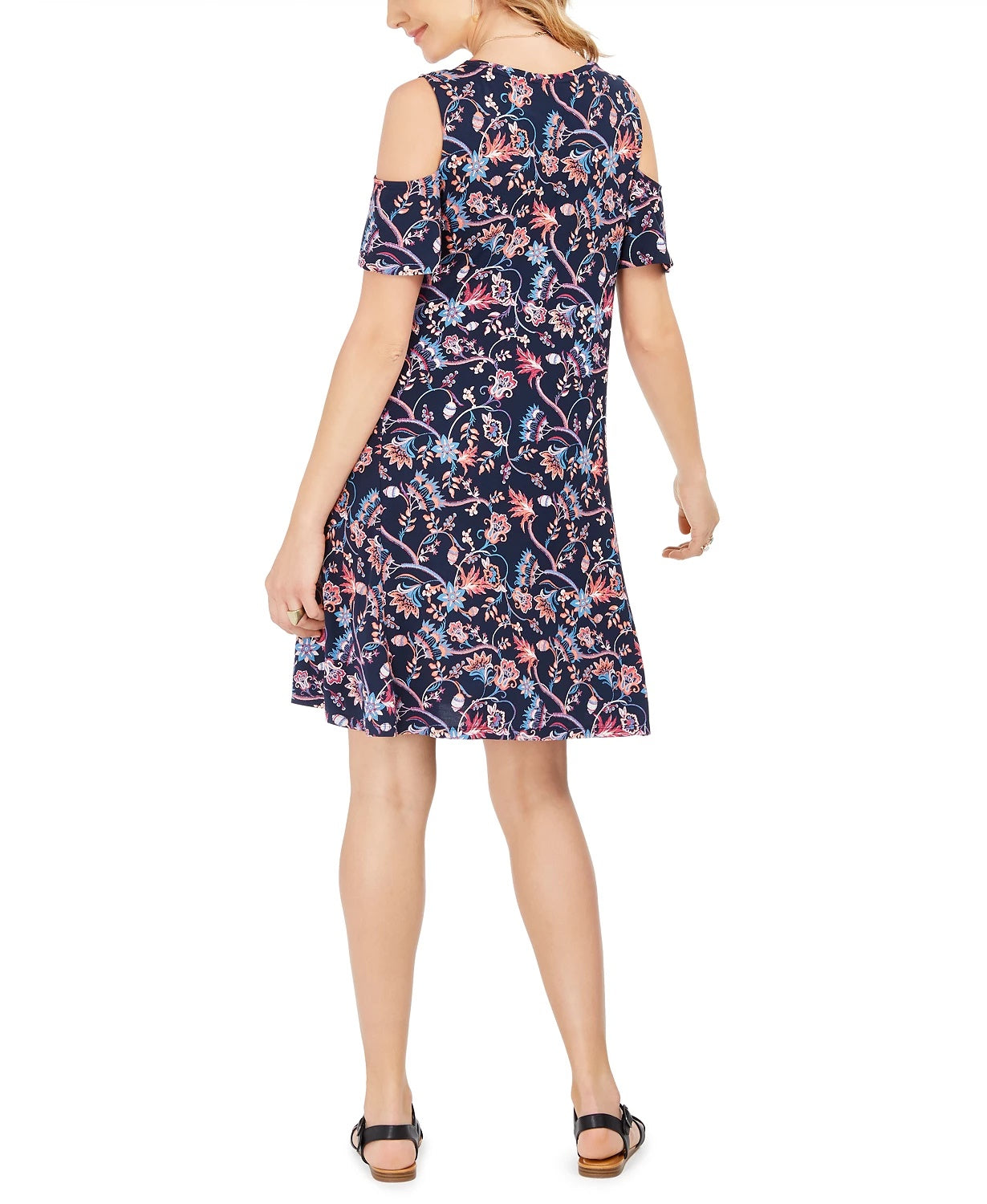Vestido feminino estilo &amp; co com estampa de ombro vazado, azul marinho, tamanho extrapequeno