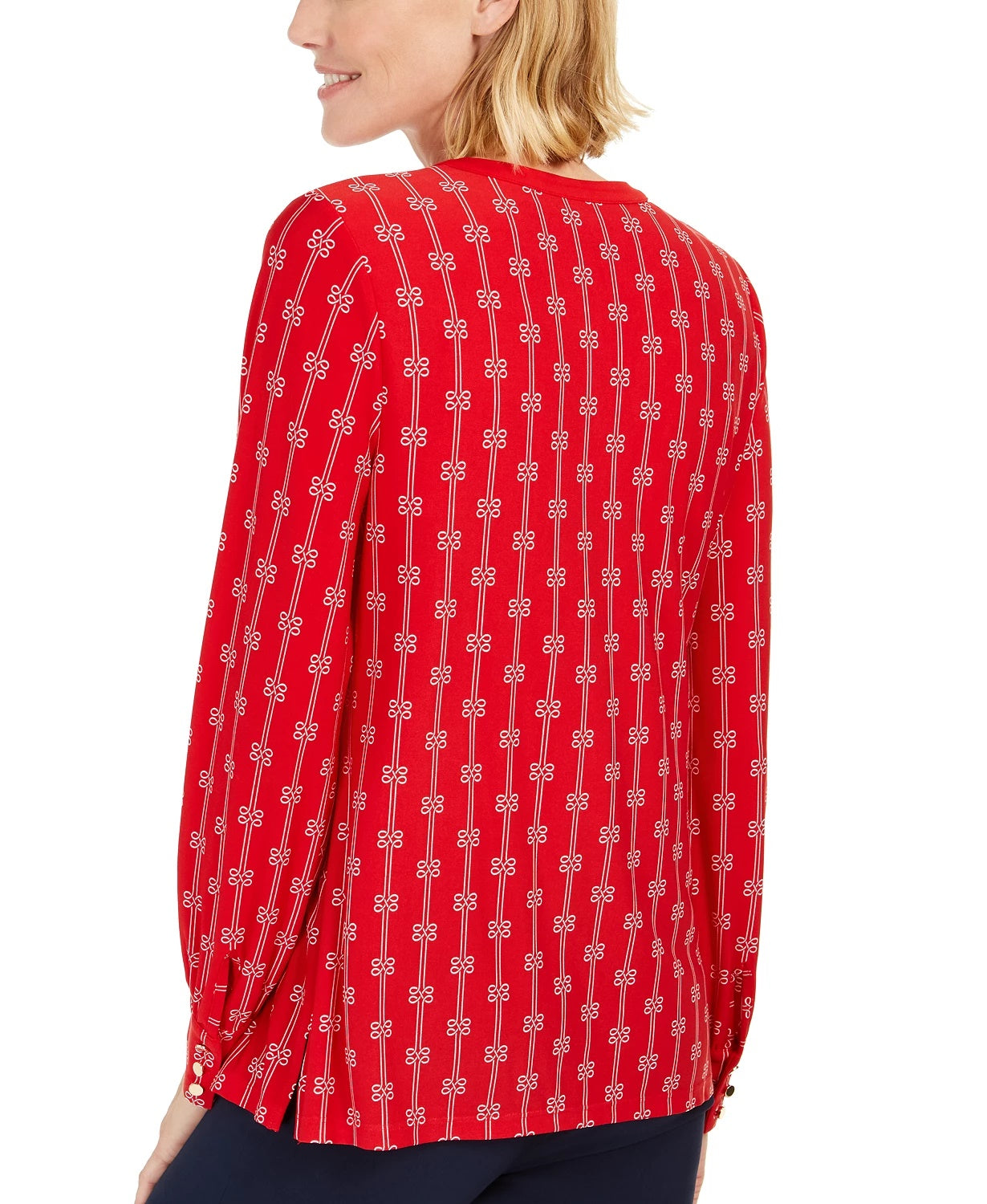 Top feminino estampado com decote aberto Charter Club, tamanho médio, vermelho