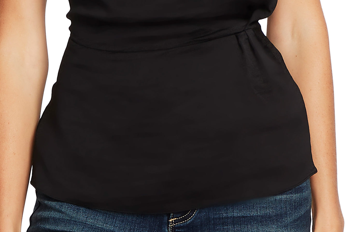 Blusa feminina Vince Camuto com ombros estendidos e cintura marcada, preta, tamanho M