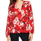 INC International Concepts Top feminino com sobrepeliz floral pequeno, vermelho, tamanho pequeno extragrande