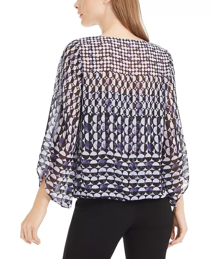 Blusa feminina Alfani Petite com estampa de anjo e manga comprida, roxa, tamanho P