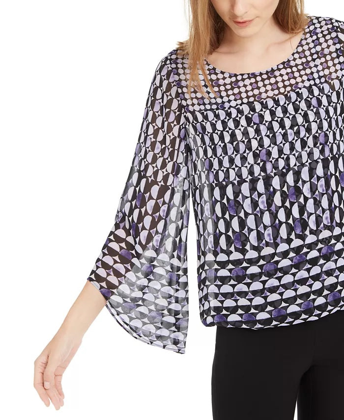 Blusa feminina Alfani Petite com estampa de anjo e manga comprida, roxa, tamanho P