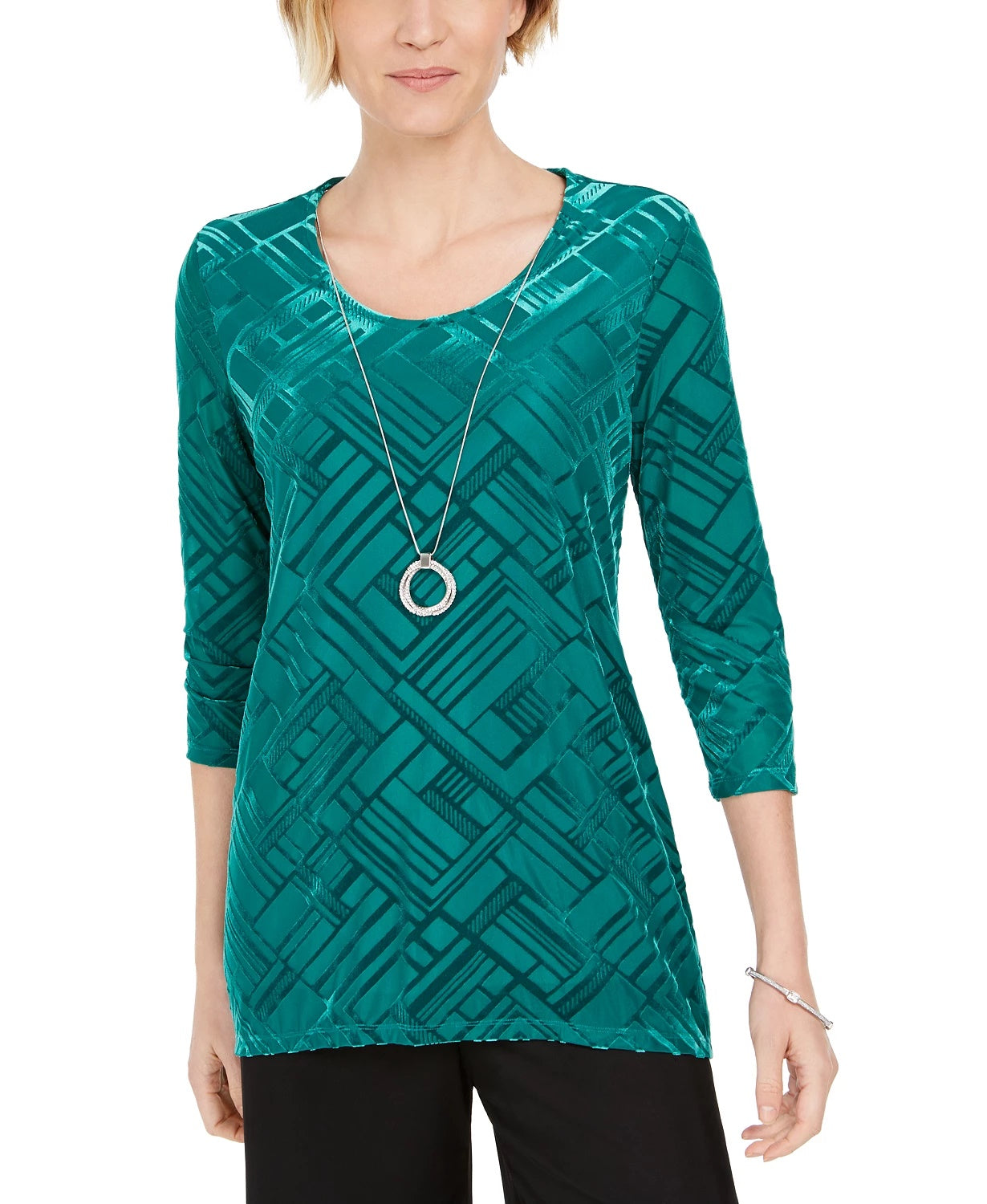 JM Collection Blusa de veludo feminina verde tamanho pequeno