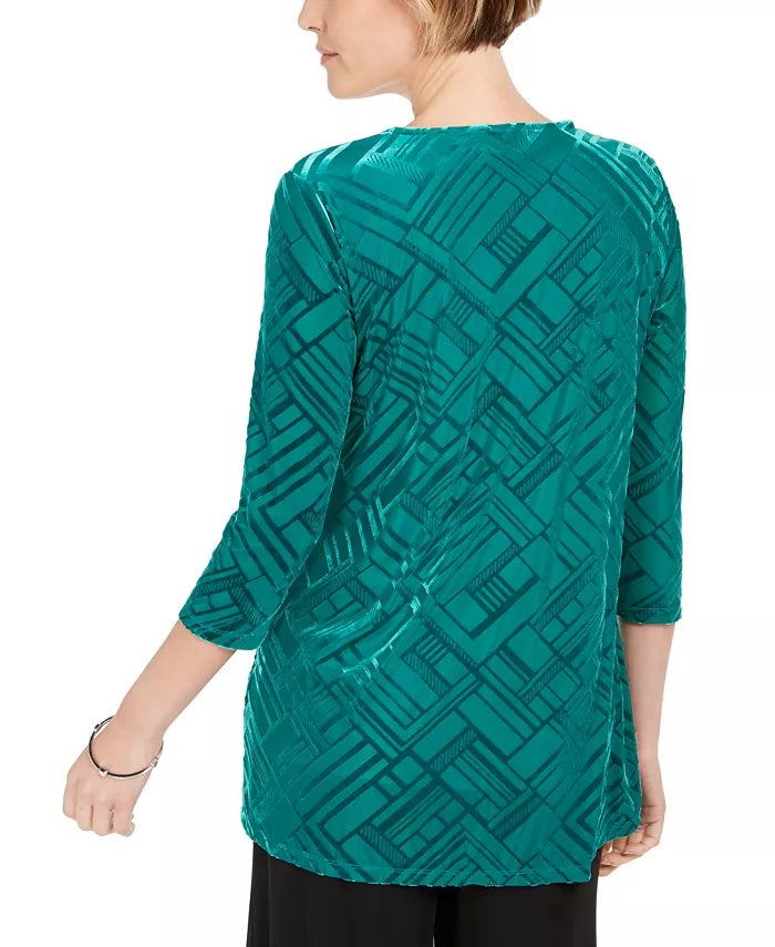 JM Collection Blusa de veludo feminina verde tamanho pequeno