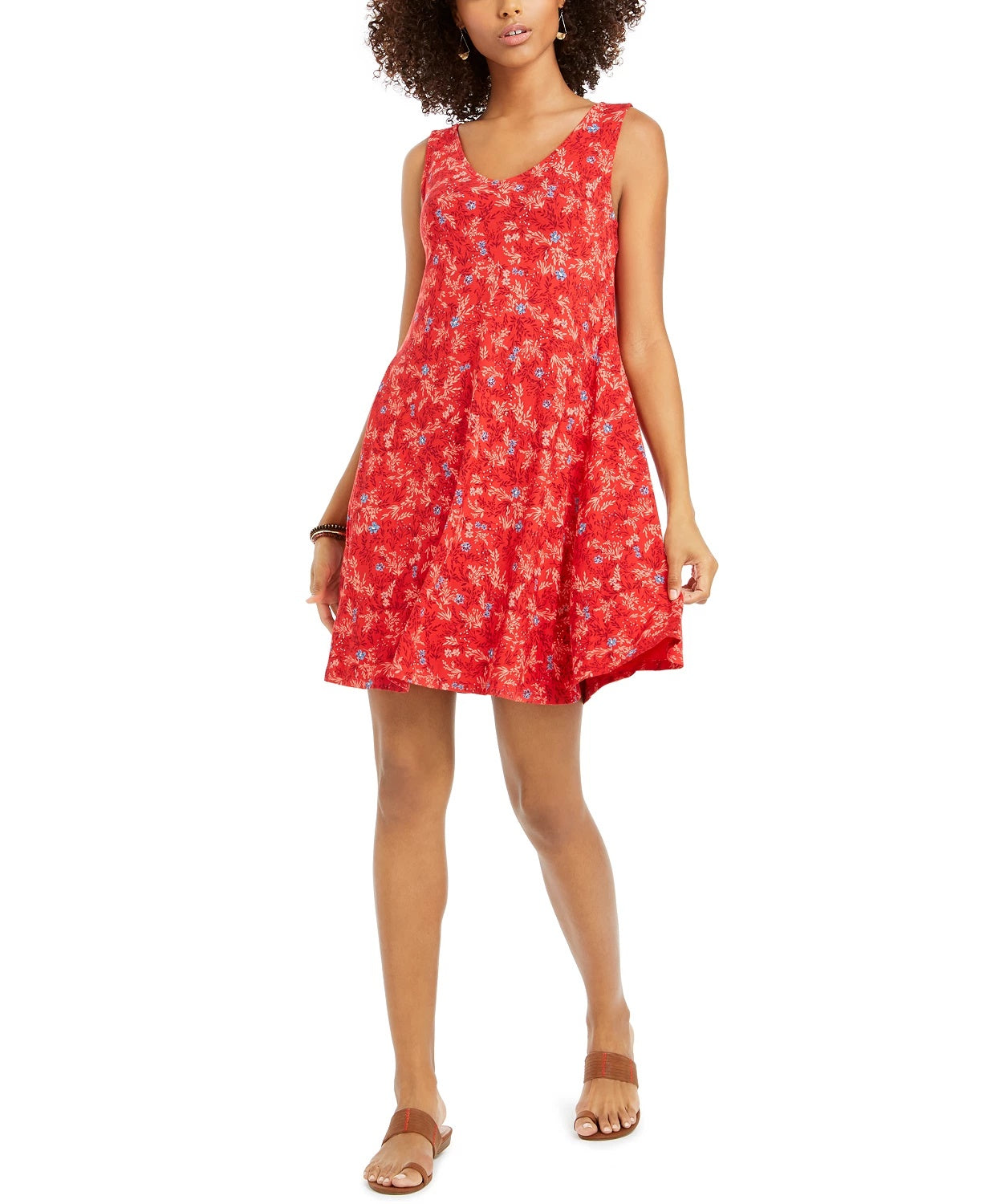 Vestido feminino estampado com costas cruzadas Style &amp; Co, vermelho brilhante, tamanho X-S