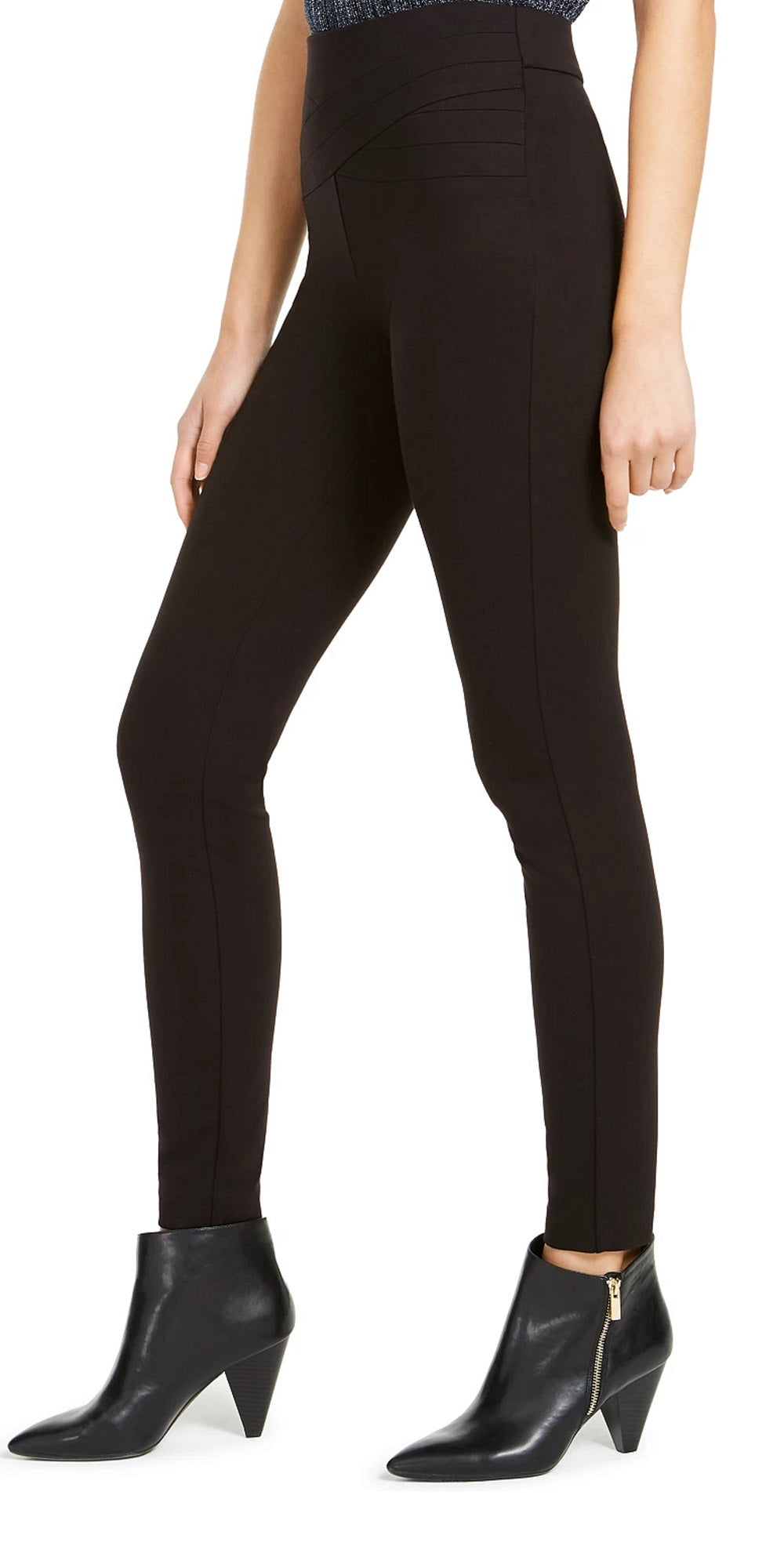 Calça feminina com cós ondulado e puxador INC International Concepts, preta, tamanho 14, pequena