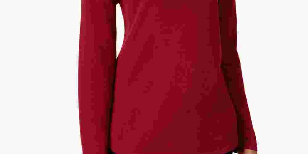 Blusa feminina Karen Scott vermelha lisa, manga comprida, gola redonda, tamanho X-S