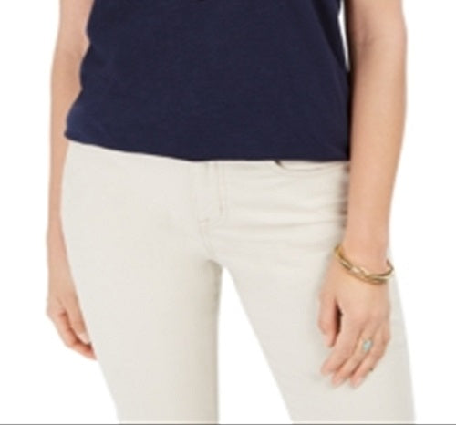 Regata feminina de algodão com decote em V, estilo &amp; co, azul, tamanho grande