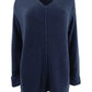 Camiseta feminina texturizada, lisa, manga comprida, gola V, azul marinho, tamanho XX-G