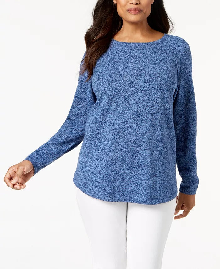 Karen Scott Suéter feminino de algodão com bainha curva, tamanho P, azul