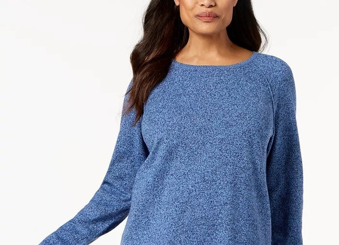 Karen Scott Suéter feminino de algodão com bainha curva, tamanho P, azul