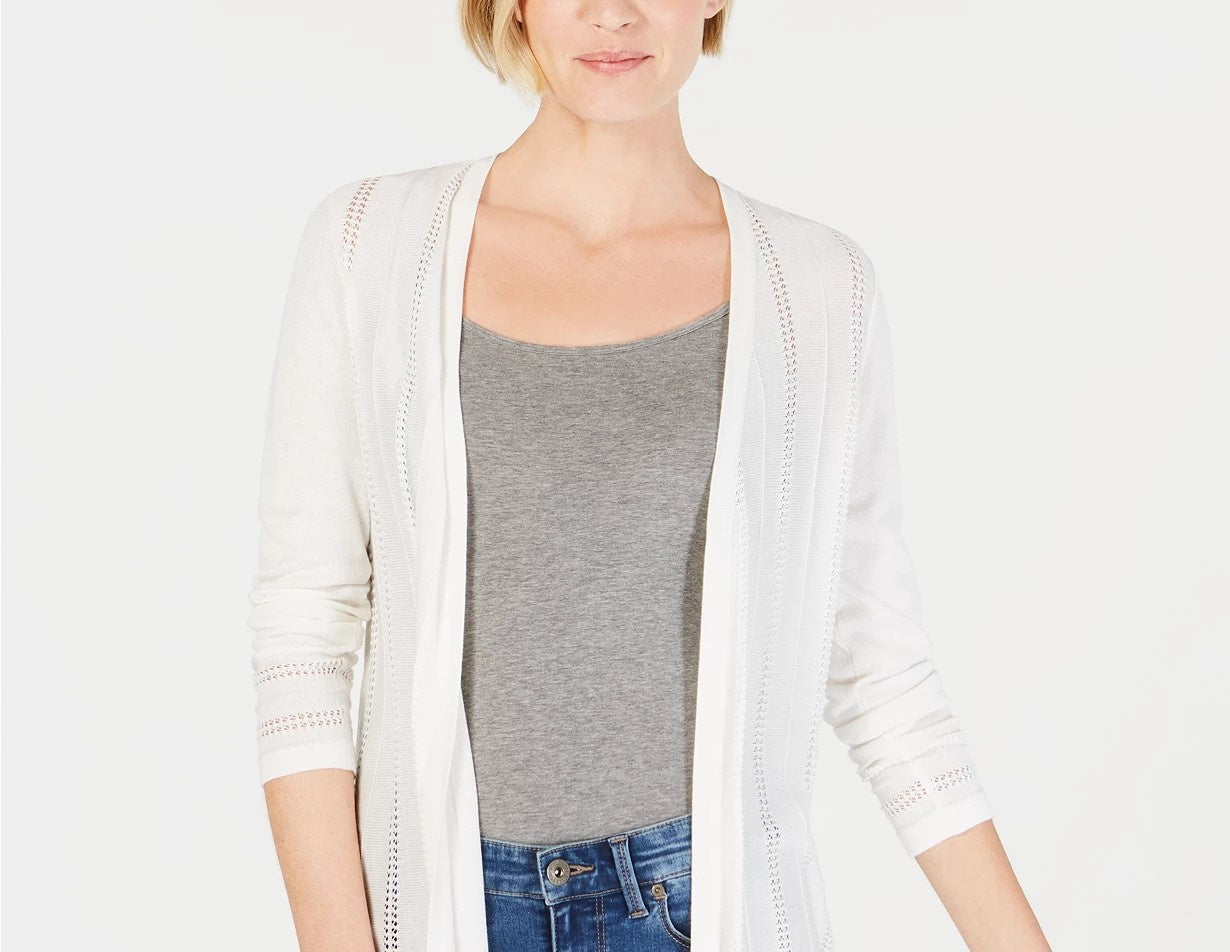 Cardigan feminino Charter Club Petite Pointelle Duster, branco, tamanho pequeno
