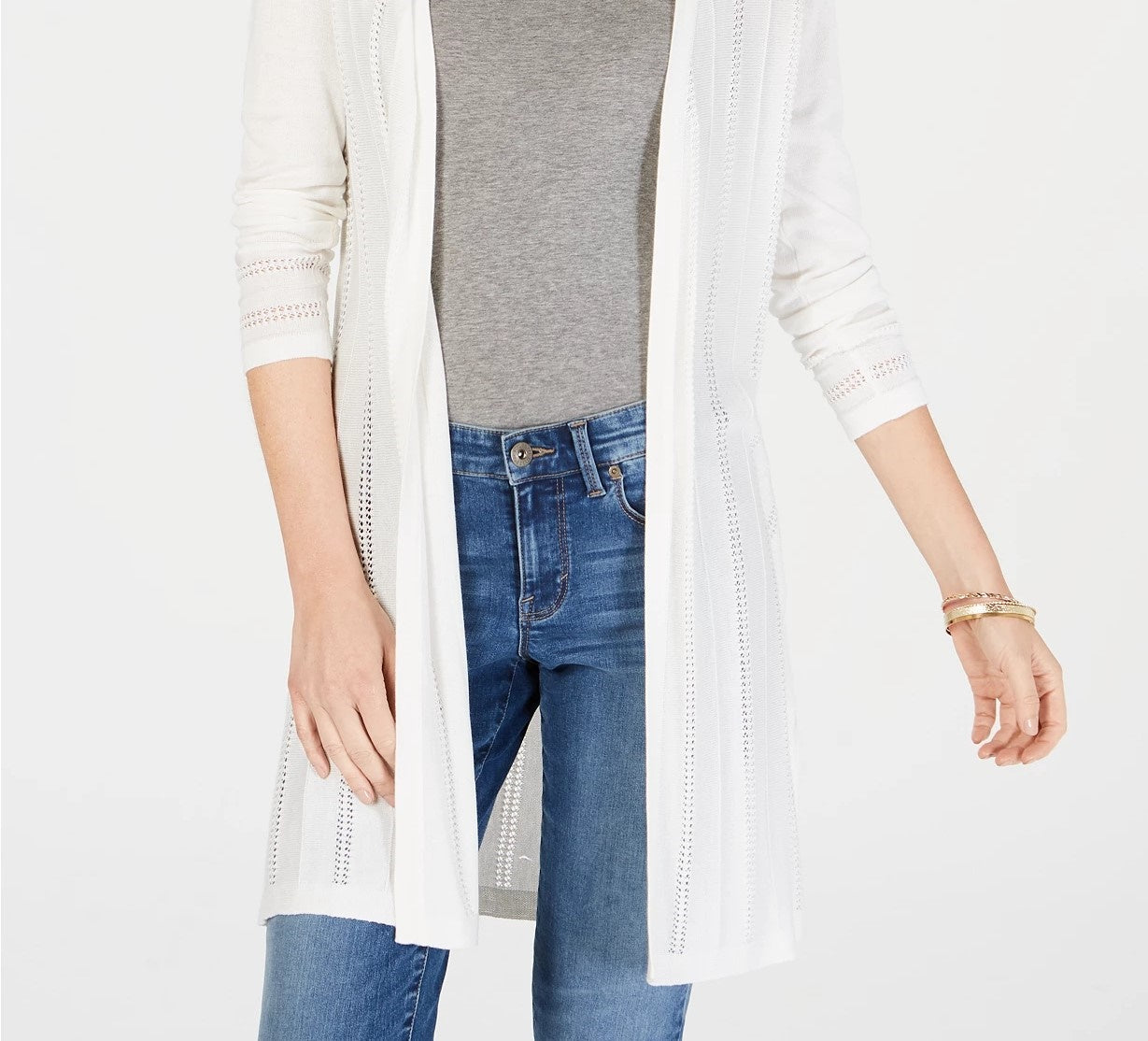 Cardigan feminino Charter Club Petite Pointelle Duster, branco, tamanho pequeno