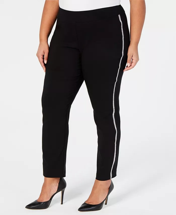Calças femininas plus size com perna reta, pretas, tamanho 24W, da coleção JM