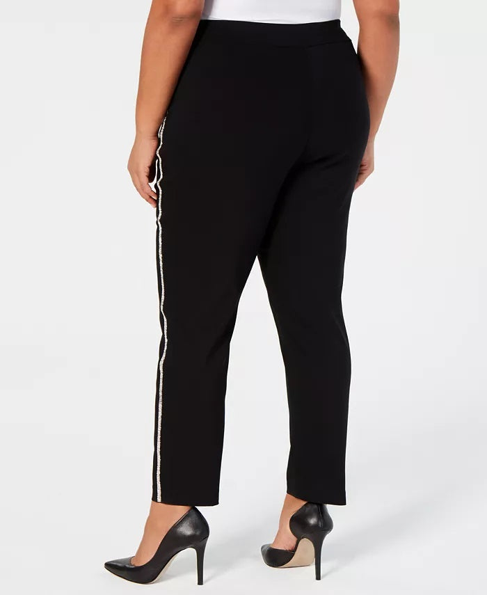 Calças femininas plus size com perna reta, pretas, tamanho 24W, da coleção JM