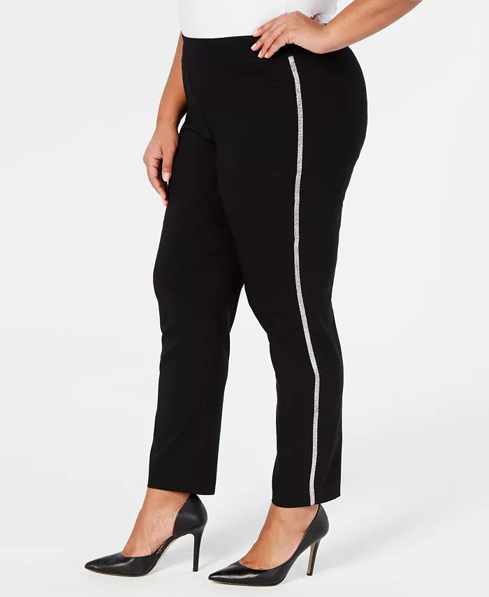 Calças femininas plus size com perna reta, pretas, tamanho 24W, da coleção JM