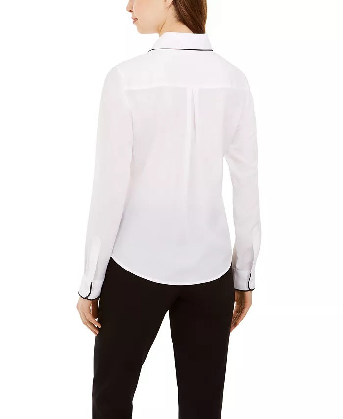 Blusa Calvin Klein Feminina Manga Longa Gola Branca Tamanho P