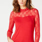 INC International Concepts Top feminino pequeno de renda e gema, vermelho, tamanho P