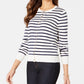 Cardigan feminino listrado pequeno com fecho de alavanca Charter Club, branco, tamanho P