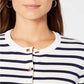Cardigan feminino listrado pequeno com fecho de alavanca Charter Club, branco, tamanho P