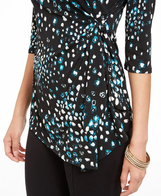 Top estampado pequeno feminino Alfani, azul marinho, tamanho P