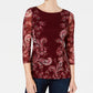 Charter Club Top de malha feminino pequeno com estampa floral, vermelho, tamanho PS