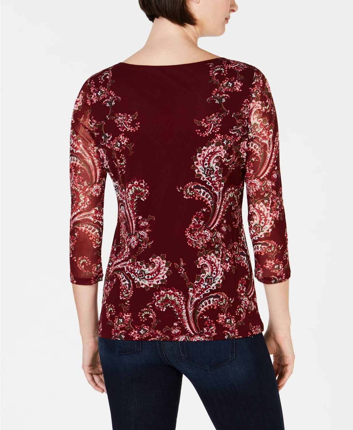 Charter Club Top de malha feminino pequeno com estampa floral, vermelho, tamanho PS