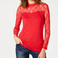Top feminino pequeno de renda e gema da INC International Concepts, vermelho escuro, tamanho PXL