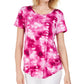 Camiseta feminina estampada com decote redondo e manga curta, tamanho extra pequeno, rosa médio, da coleção JM