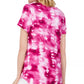Camiseta feminina estampada com decote redondo e manga curta, tamanho extra pequeno, rosa médio, da coleção JM