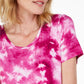 Camiseta feminina estampada com decote redondo e manga curta, tamanho extra pequeno, rosa médio, da coleção JM