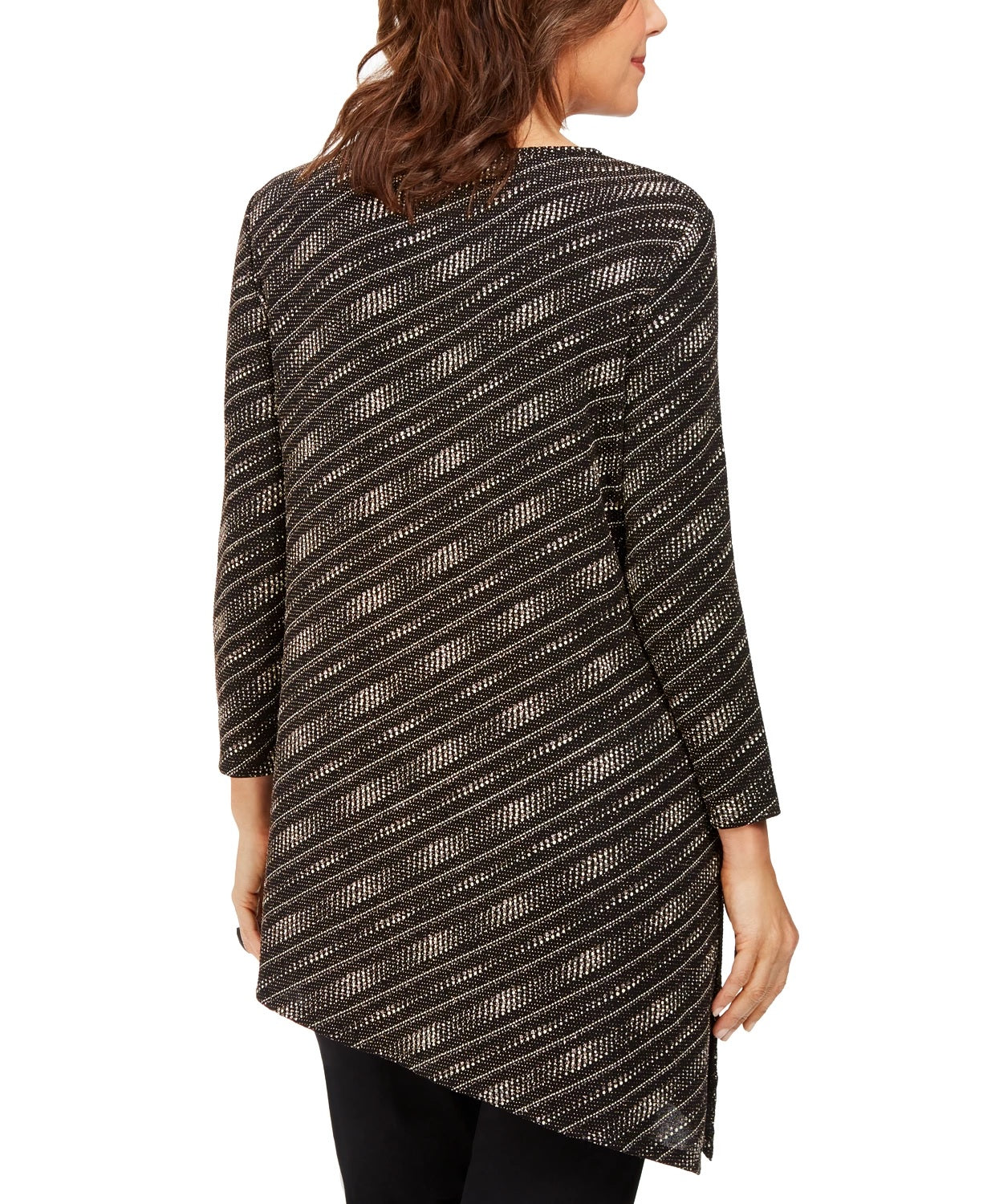 JM Collection Top assimétrico metálico feminino pequeno, preto, tamanho pequeno-médio